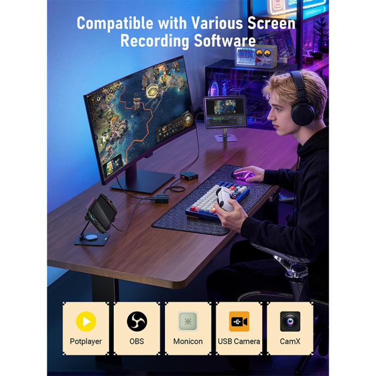 Lemorele videoopptakskort AC12 Mini HDMI til USB-C med loop-out / Videograbber / USB-kort