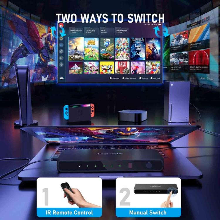 Lemorele HDMI-switch G96 5-inn-1-ut 4K med fjernkontroll / HDMI-switch / 5-ports switch