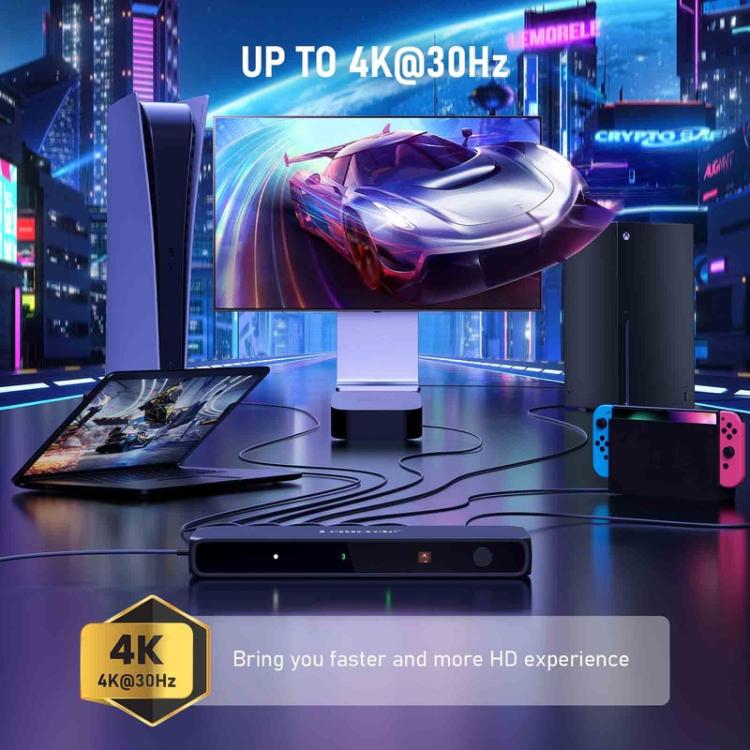 Lemorele HDMI-switch G96 5-inn-1-ut 4K med fjernkontroll / HDMI-switch / 5-ports switch