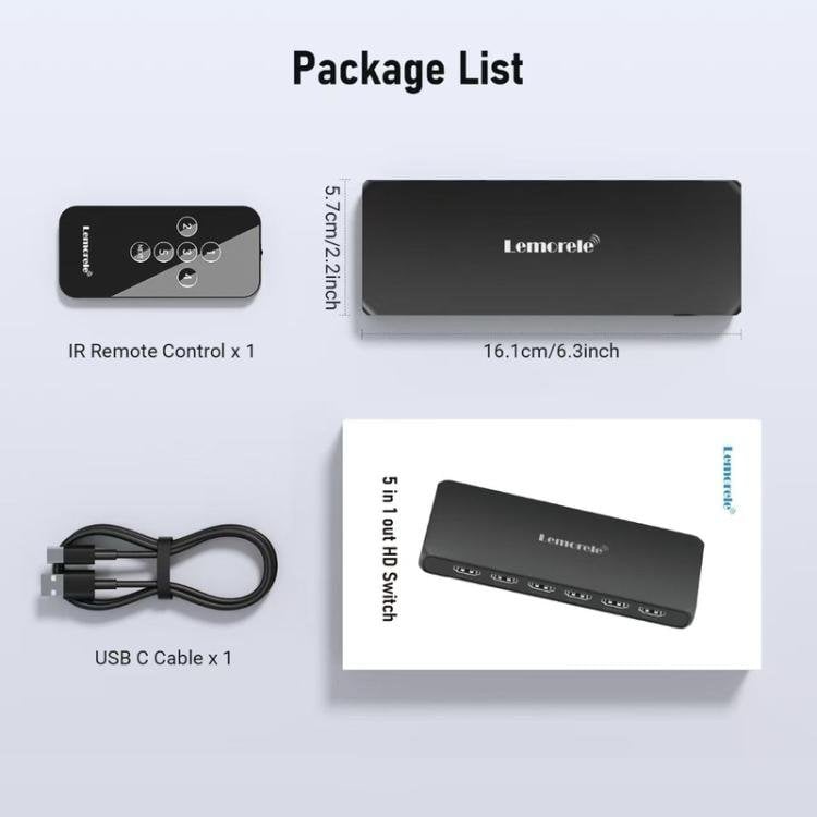 Lemorele HDMI-switch G96 5-inn-1-ut 4K med fjernkontroll / HDMI-switch / 5-ports switch