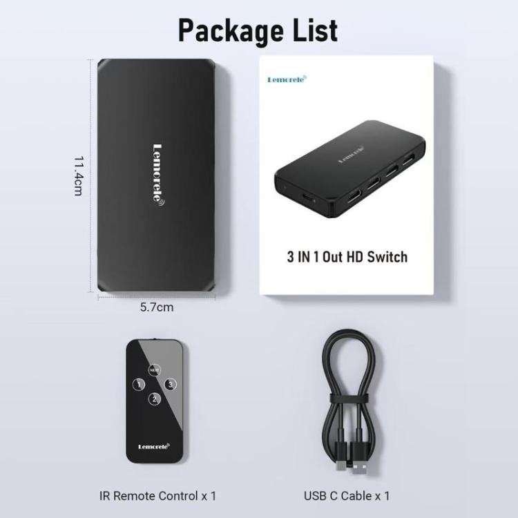 Lemorele HDMI-switch G99 3-in/1-ut 4K 60 Hz med fjernkontroll / HDMI-switch / 3-ports switch