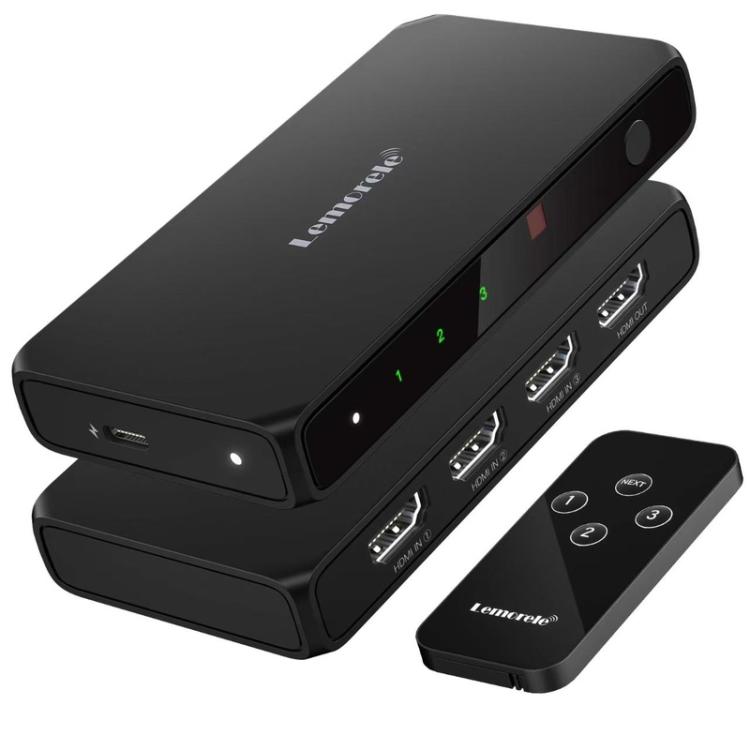 Lemorele HDMI-switch G99 3-in/1-ut 4K 60 Hz med fjernkontroll / HDMI-switch / 3-ports switch