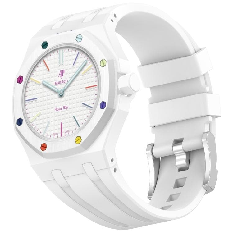 Klokkereim i silikon til Swatch Royal Pop / Audemars Piguet / silikonreim med stiftspenne – Hvit