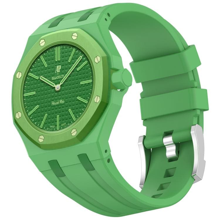 Klokkereim i silikon til Swatch Royal Pop / Audemars Piguet / silikonreim med stiftspenne – Grønn