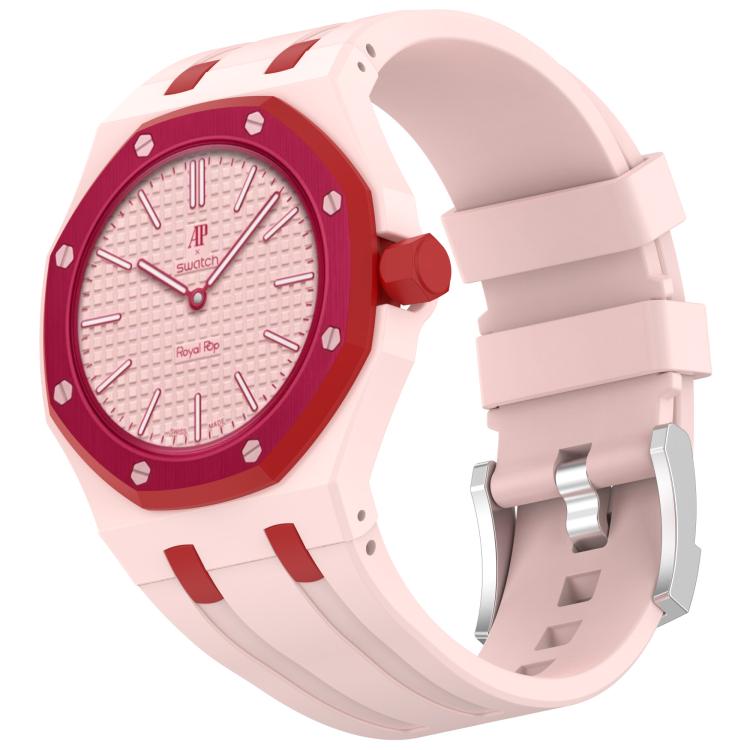 Klokkereim i silikon til Swatch Royal Pop / Audemars Piguet / silikonreim med stiftspenne – Rosa/Rød