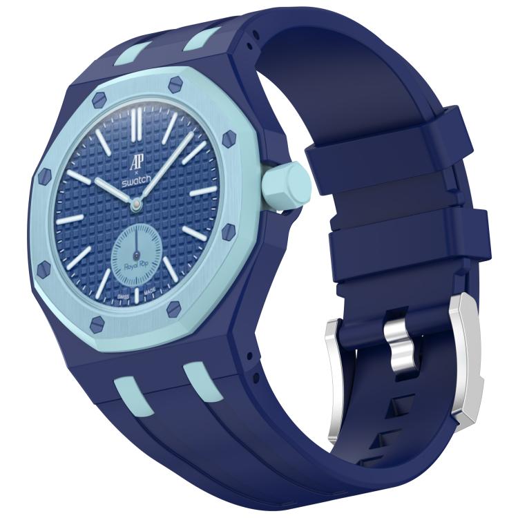 Klokkereim til Swatch Royal Pop / Audemars Piguet / silikonreim med stiftspenne – Mørkeblå/Lysblå