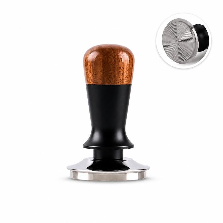 Kaffestamp 51 mm med jevnt trykk og valnøttgrep, gjenget bunn / Espressostamp