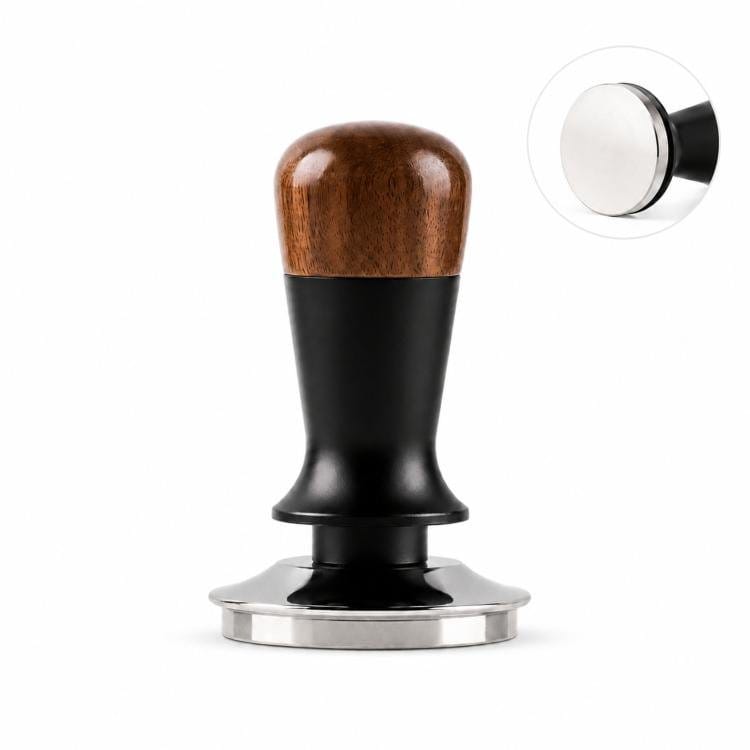Kaffestamp 51 mm med jevnt trykk og valnøttgrep, flat bunn / Espressostamp