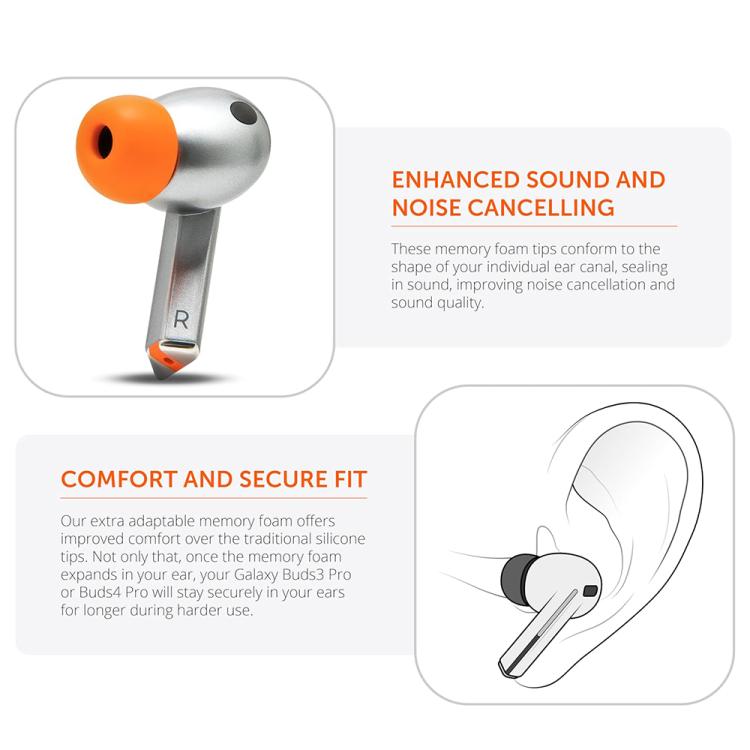Ørepropper i minneskum, 4 par til Galaxy Buds3/Buds4 Pro – Oransje / Ørepropper