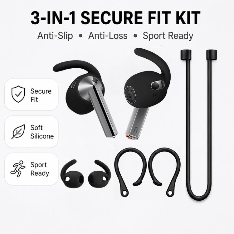 Sportssett med ørekroker og skli-sikkert bånd til Galaxy Buds3 Pro – Svart / Øresett / Sportssett