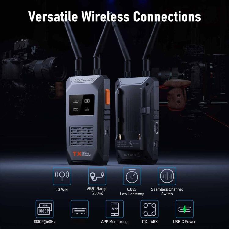 Lemorele R1100 trådløs HDMI-sender / 1080p videosender opptil 200 m rekkevidde og HDMI loop out