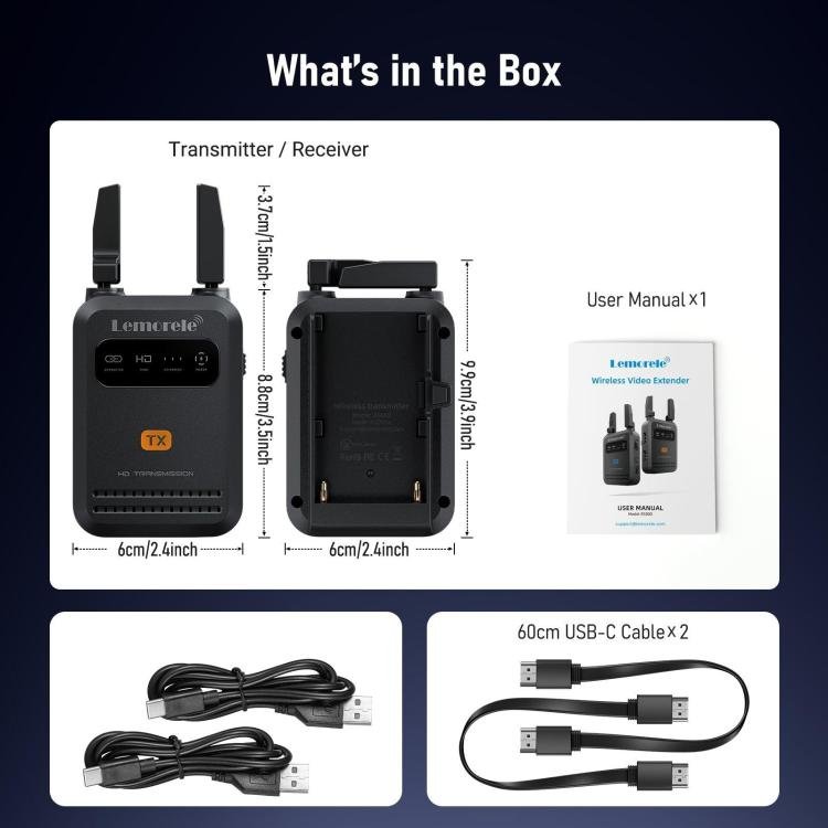 Lemorele R5000 trådløs HDMI-sender / 1080p videosender med HDMI loop out og opptil 200 m rekkevidde