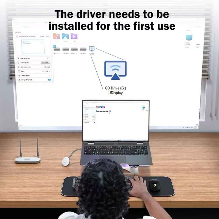 Lemorele G60 trådløst USB-A presentasjonssett / 1080p sender og mottaker med HDMI, VGA og lydutgang