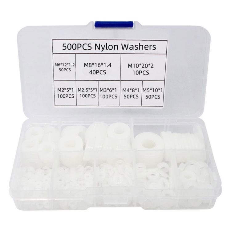 Avstandsskiver i nylon, 500-pakning – Hvit / Nylonskiver / Isoleringsskiver