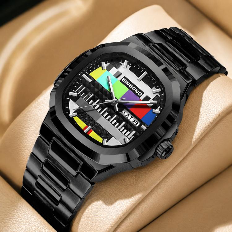 Herrearmbåndsur i stål med kvartsverk og retrodesign – Svart / Herreklokke / Analog klokke