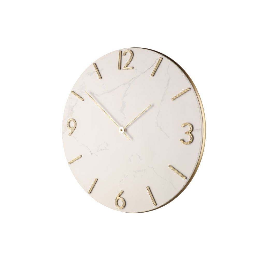 Veggklokke Marlo 66 cm / Stor klokke med marmormønster / Stille veggklokke med sveipende visere