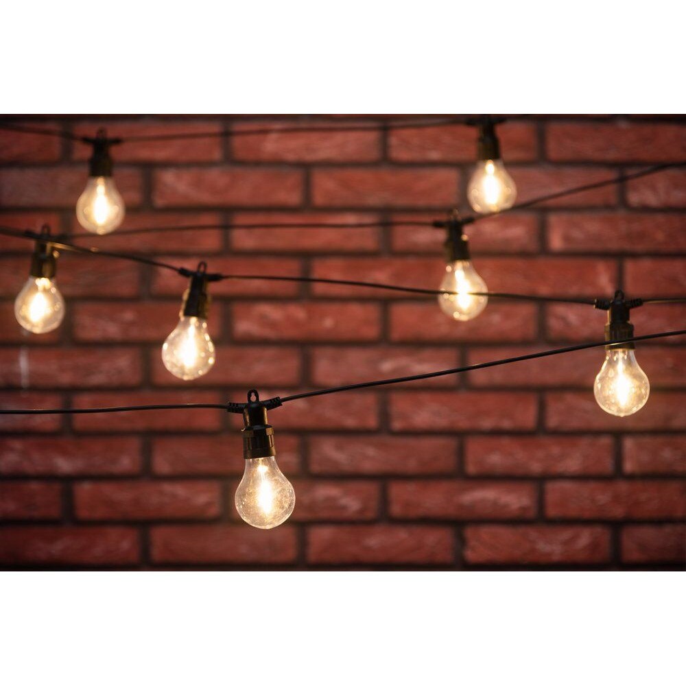 Festlys med 10 LED-pærer / Varmhvit lysslynge med glødetråd / Festbelysning innendørs og utendørs