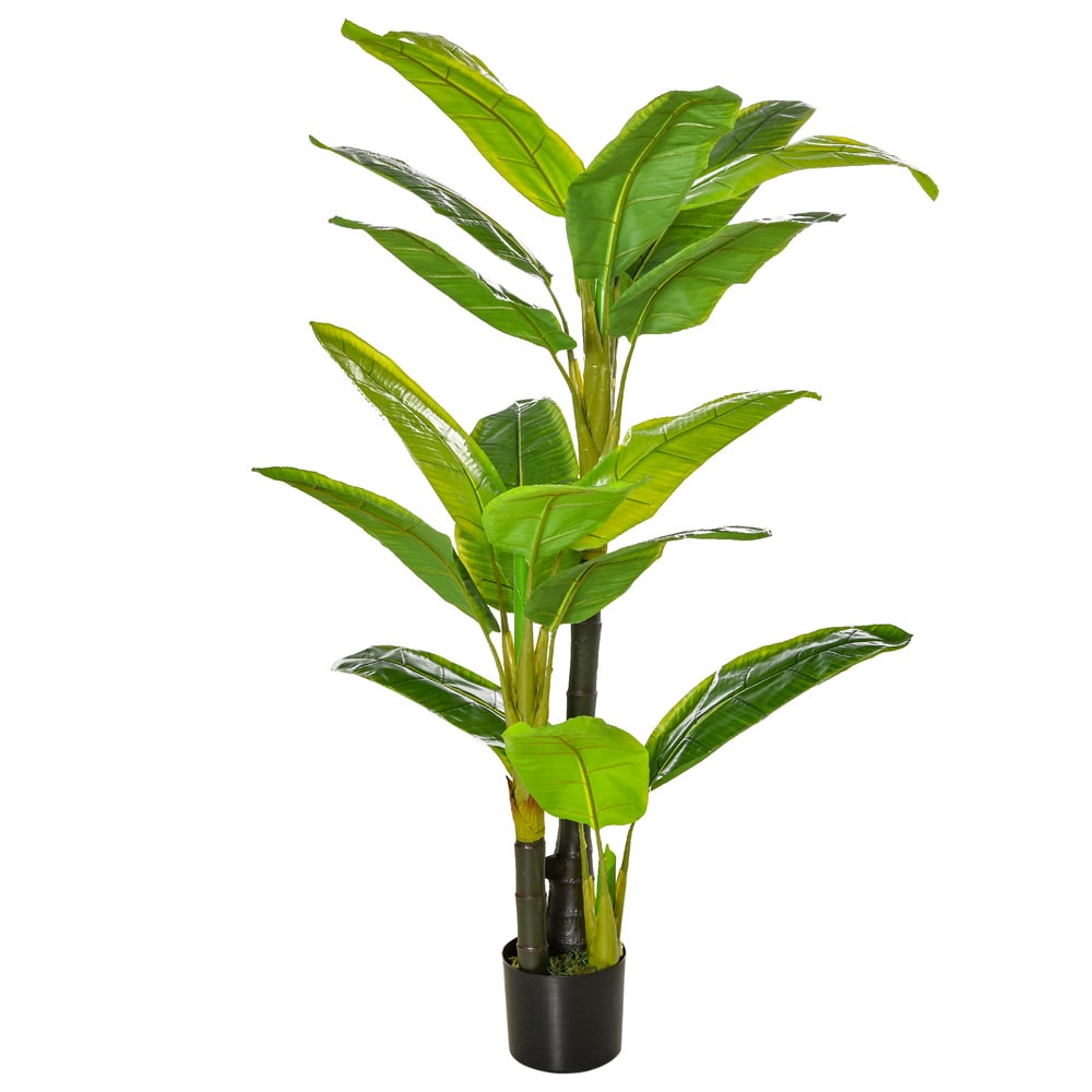 Kunstig bananplante 150 cm / kunstplante med 18 blader og potte / dekorasjonsplante – Grønn