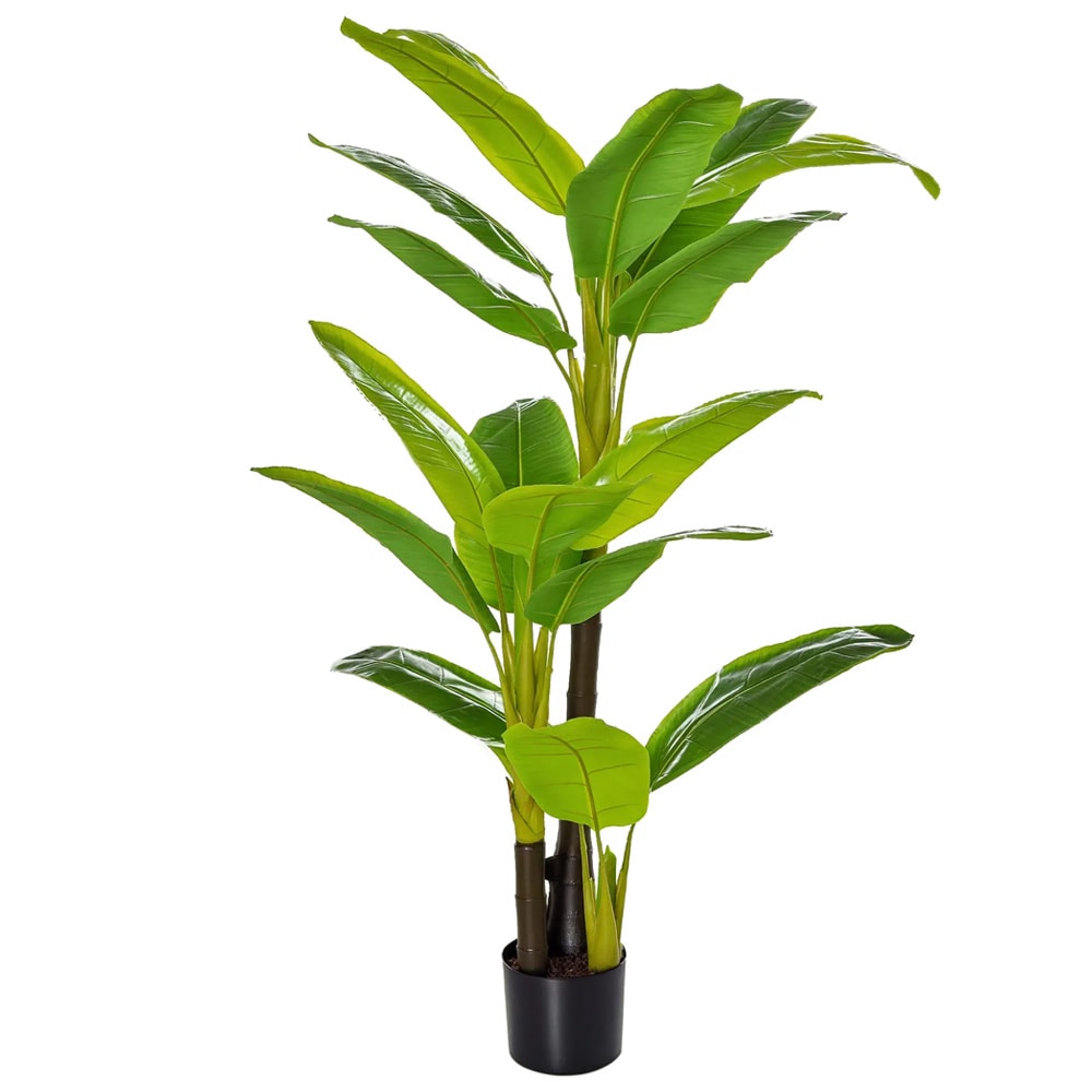 Kunstig bananplante 150 cm / kunstplante med 18 blader og potte / dekorasjonsplante – Grønn