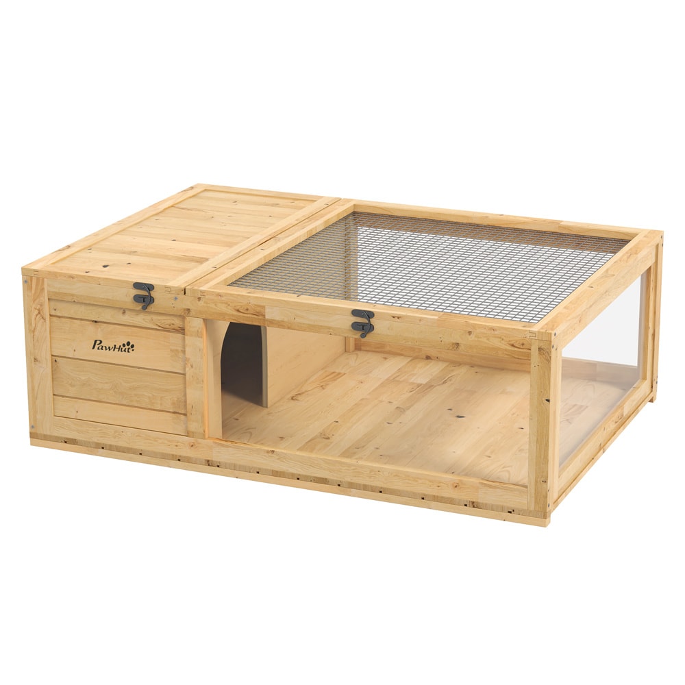 Skilpaddehus i tre 91×60,5×32 cm / skilpaddeinnhegning med hvileområde og åpningsbare lokk – Natur