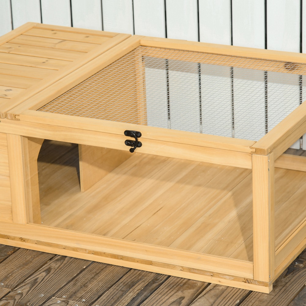 Skilpaddehus i tre 91×60,5×32 cm / skilpaddeinnhegning med hvileområde og åpningsbare lokk – Natur