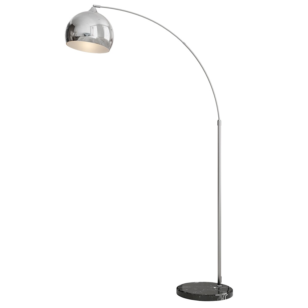 Gulvlampe bue 170–180 cm / lampe med justerbar høyde, marmorfot og fotbryter – Sølv/Svart