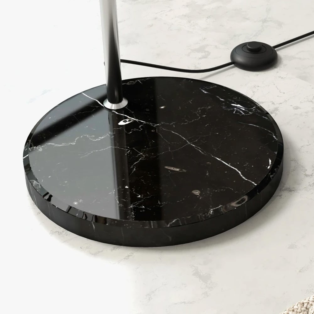 Gulvlampe bue 170–180 cm / lampe med justerbar høyde, marmorfot og fotbryter – Sølv/Svart