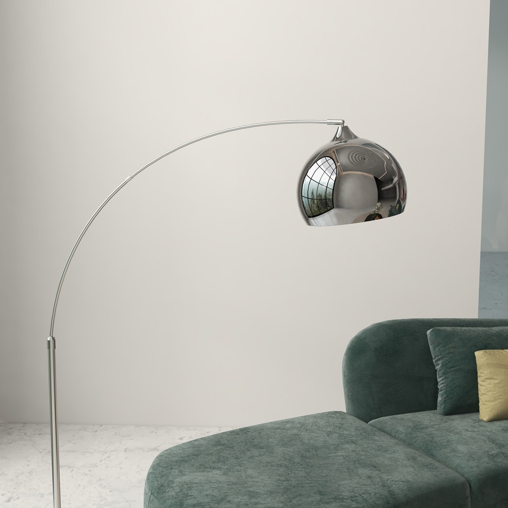 Gulvlampe bue 170–180 cm / lampe med justerbar høyde, marmorfot og fotbryter – Sølv/Svart