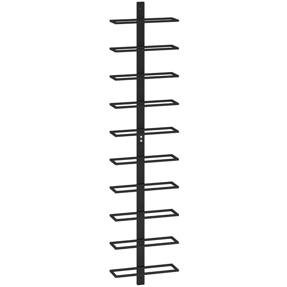 Veggmontert vinhylle i metall med plass til 10 flasker / flaskehylle 27×10×116 cm – Svart / vinflaskeholder
