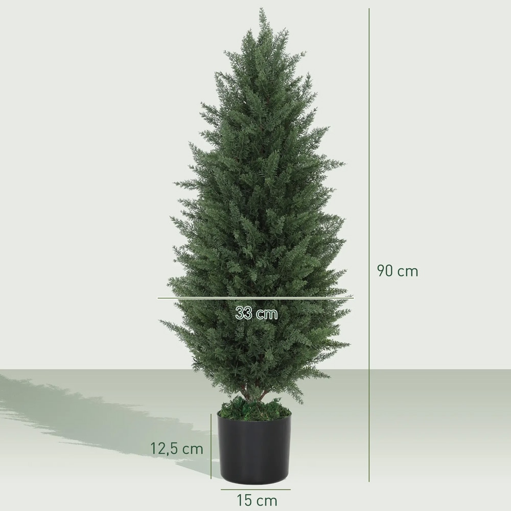Kunstige sypresser 2 stk / dekorative planter i potte 90 cm for inne- og utebruk – Grønn