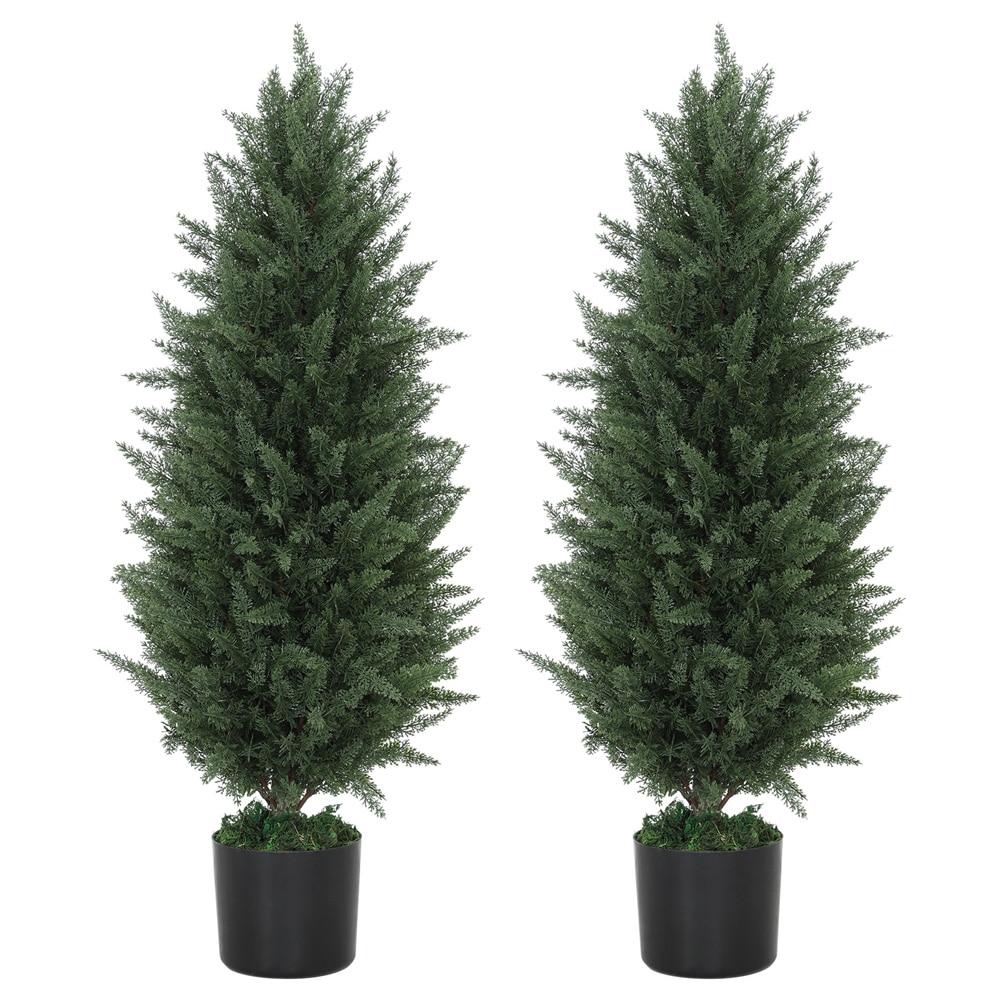 Kunstige sypresser 2 stk / dekorative planter i potte 90 cm for inne- og utebruk – Grønn