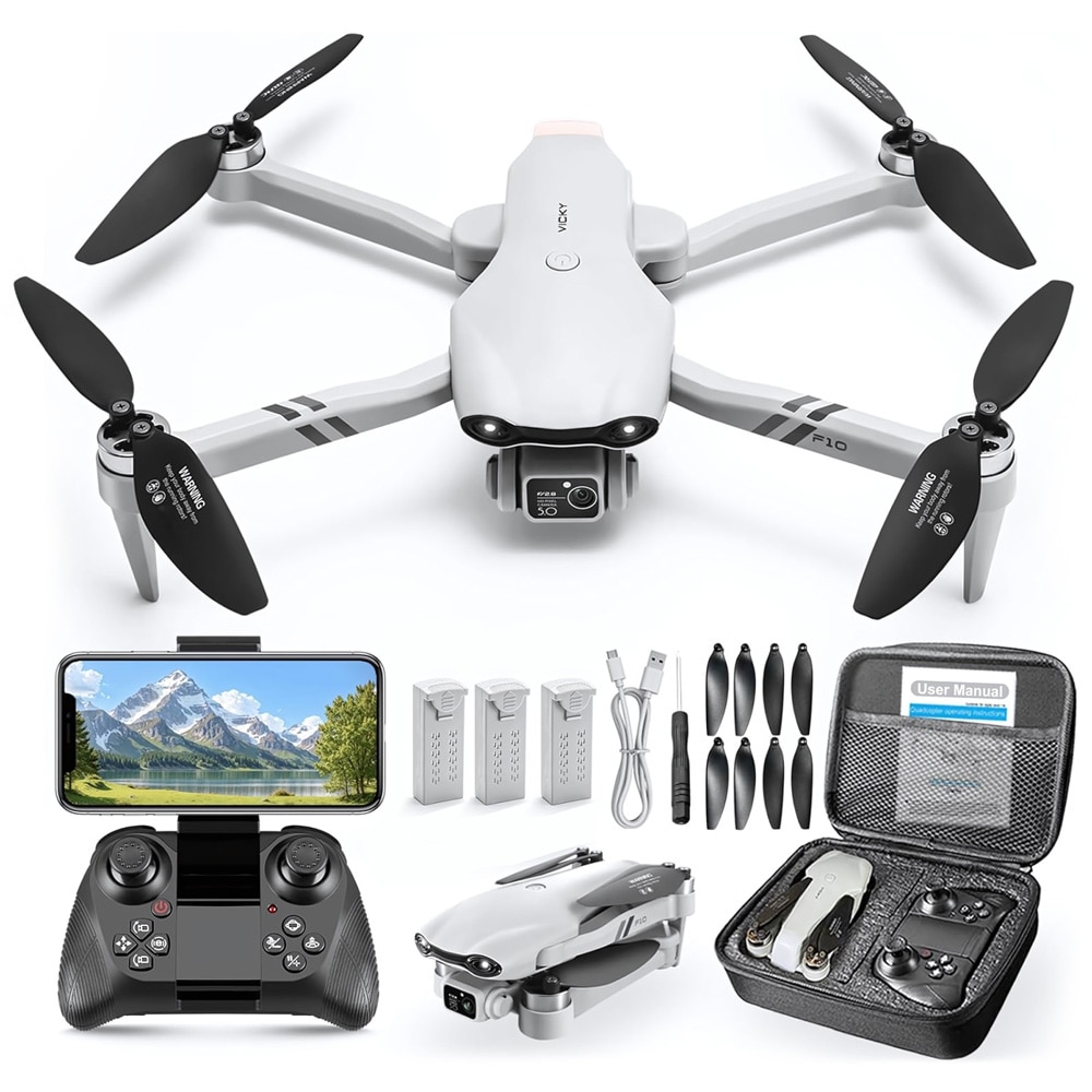F10-drone med 3 batterier / Sammenleggbar kameradrone / Kameradrone med G-sensor