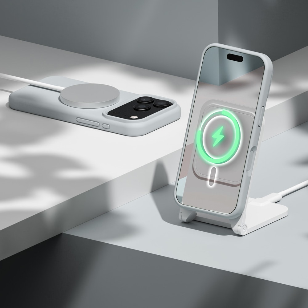 Etteri silikon-MagSafe-etui i sølv til iPhone 17–18 Pro – Silikonetui – Mykt etui