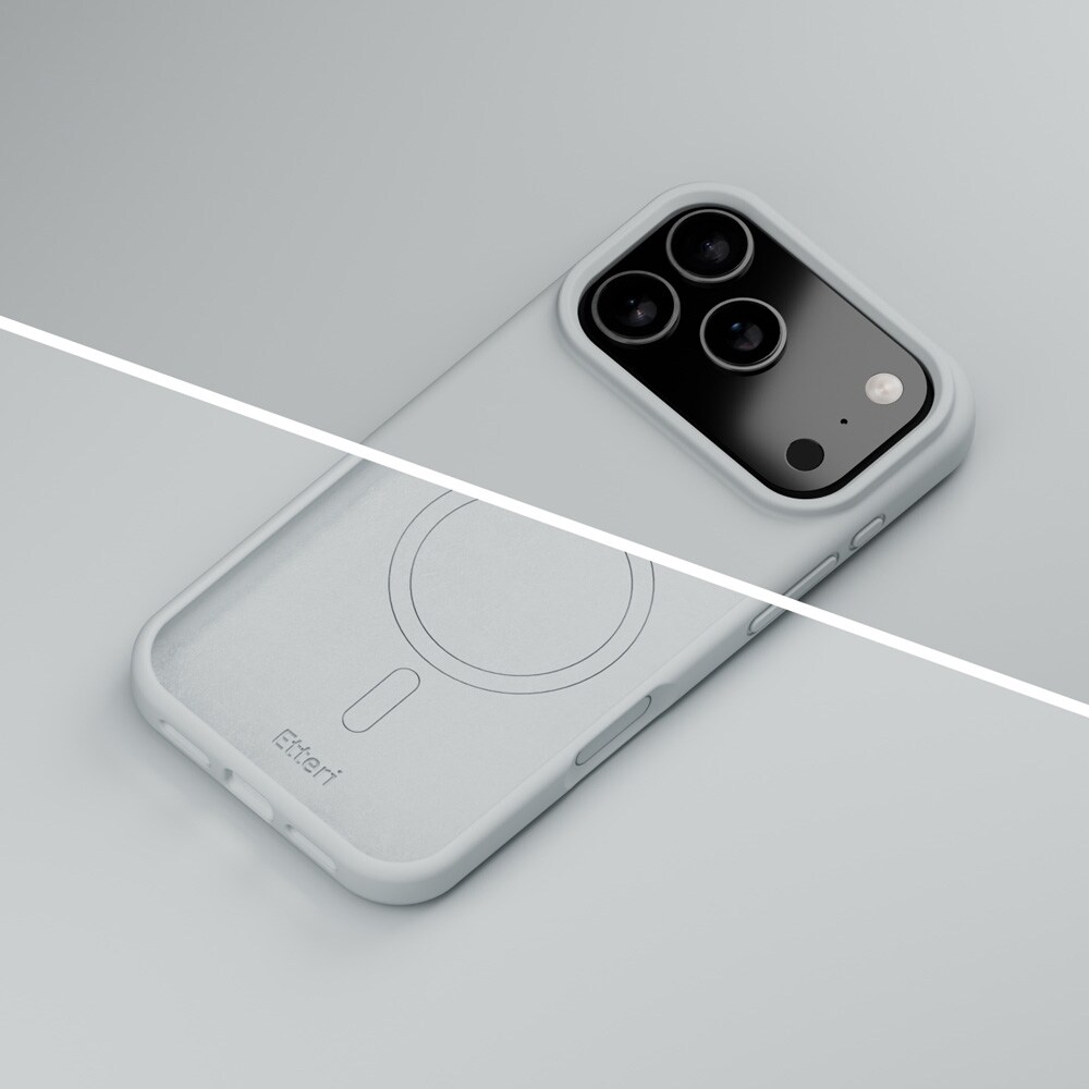 Etteri silikon-MagSafe-etui i sølv til iPhone 17–18 Pro – Silikonetui – Mykt etui