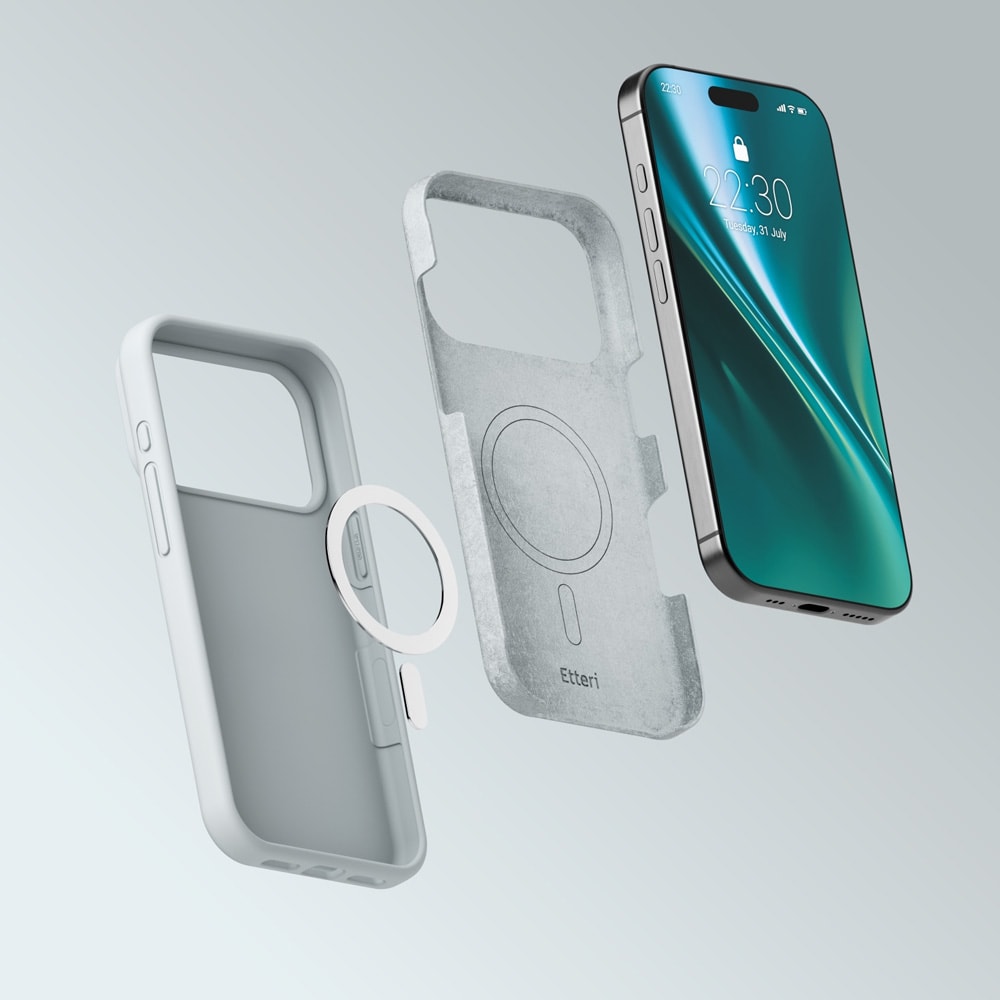 Etteri silikon-MagSafe-etui i sølv til iPhone 17–18 Pro – Silikonetui – Mykt etui