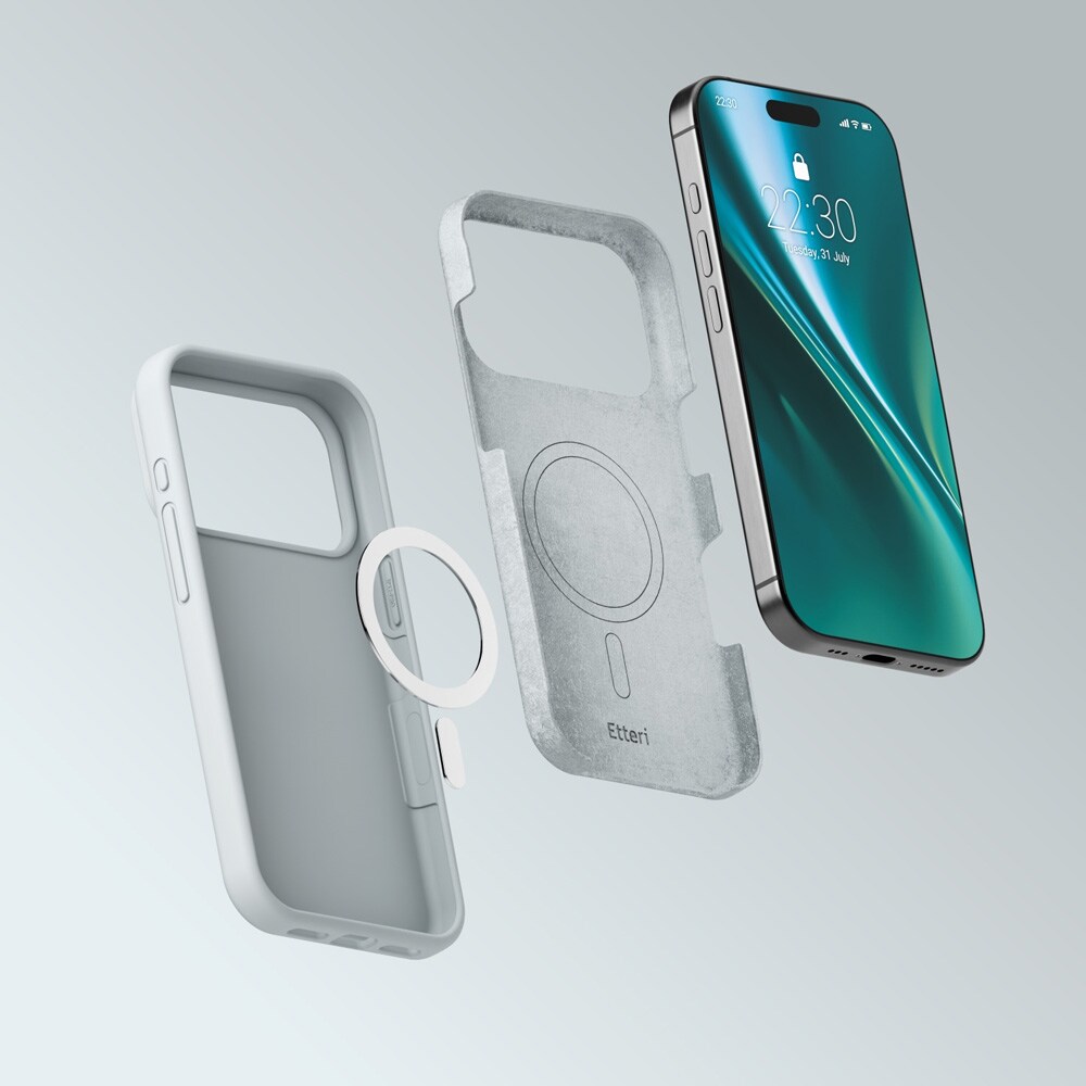 Etteri silikon-MagSafe-etui til iPhone 17–18 Pro Max – Sølv – Mag-etui – Silikonetui