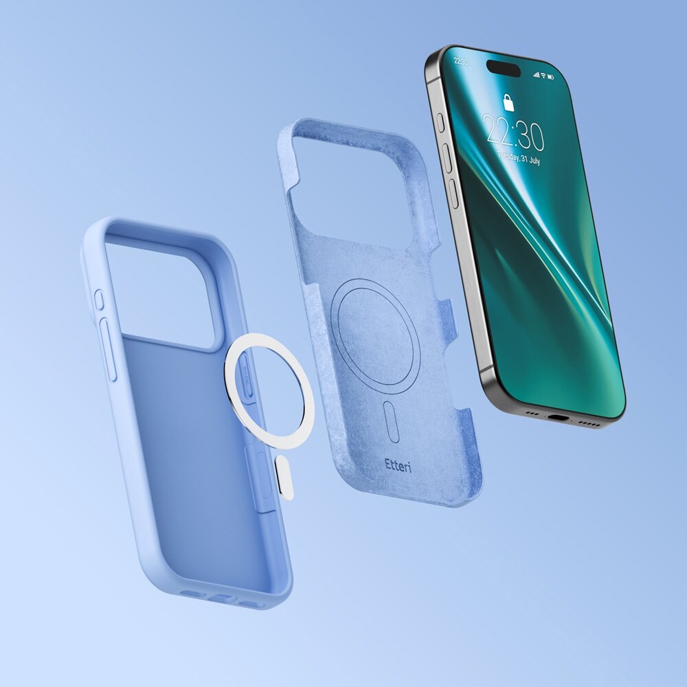 Etteri MagSafe-etui til iPhone 17–18 Pro Max – Lysblått – Silikonetui – Mobiletui
