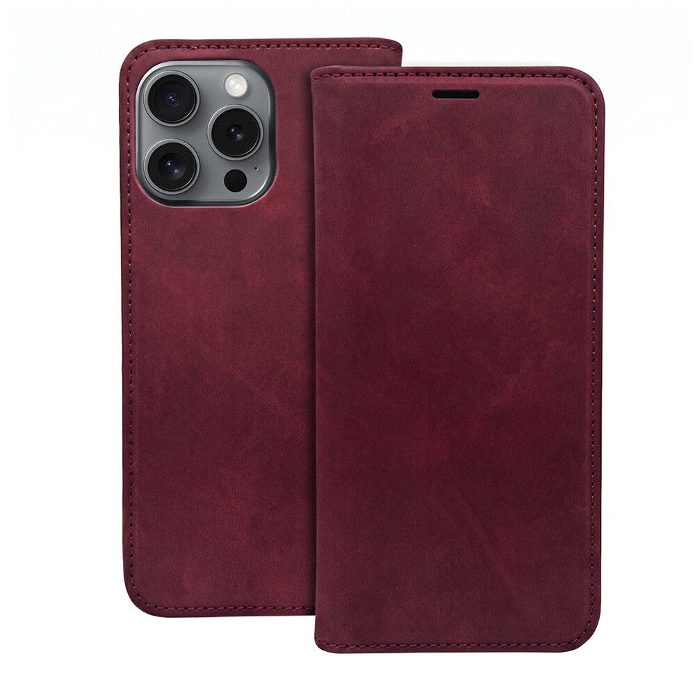 Etui i kunstlær til iPhone 17 Pro / iPhone 18 Pro – Rødbrunt / Lommeboketui / Mobiletui