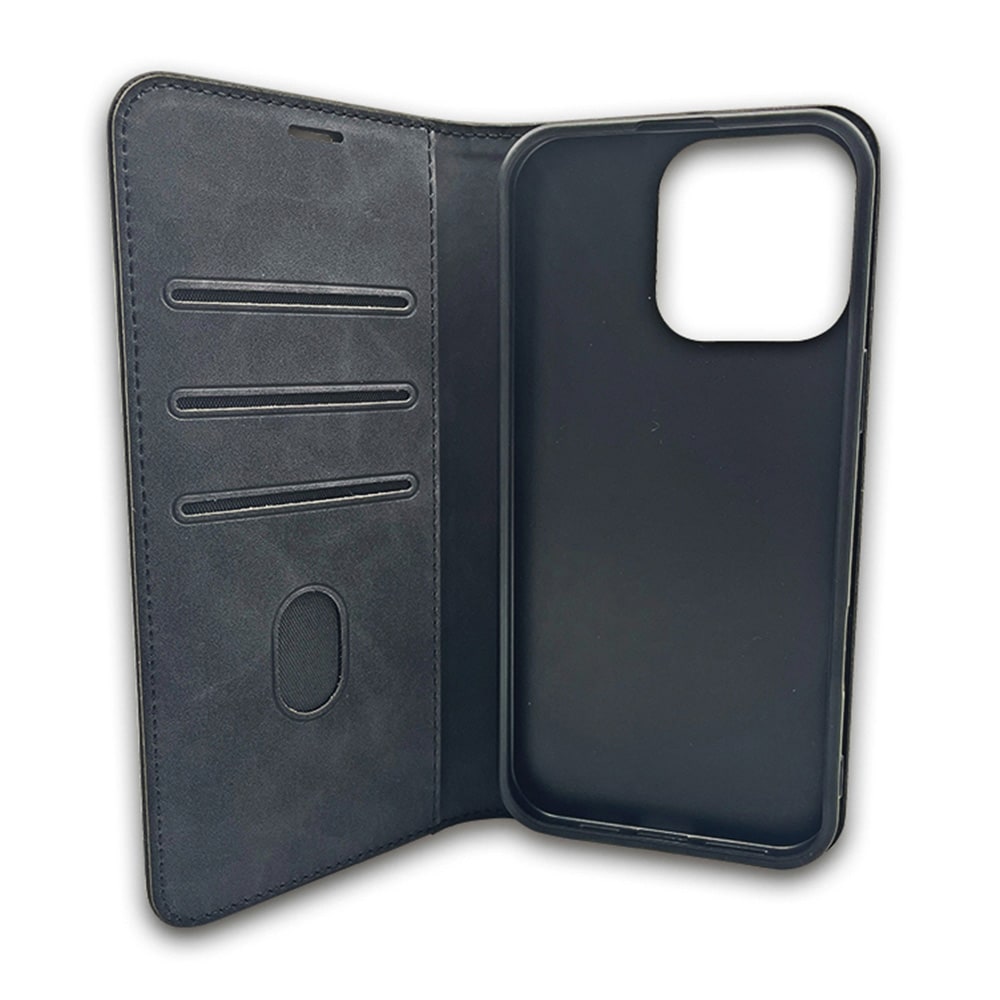 Smart Suede-etui til iPhone 17/18 Pro Max – Svart / Lommeboketui / Flip-etui