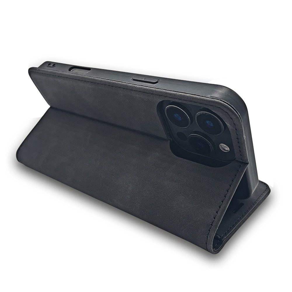 Smart Suede-etui til iPhone 17/18 Pro Max – Svart / Lommeboketui / Flip-etui