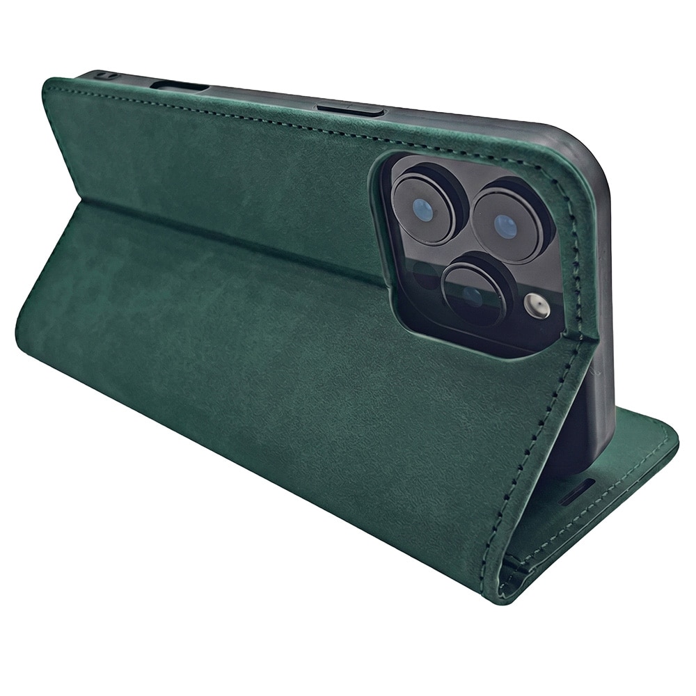 Smart Suede-etui til iPhone 17/18 Pro Max – Grønn / Lommebok-etui / Flip-etui