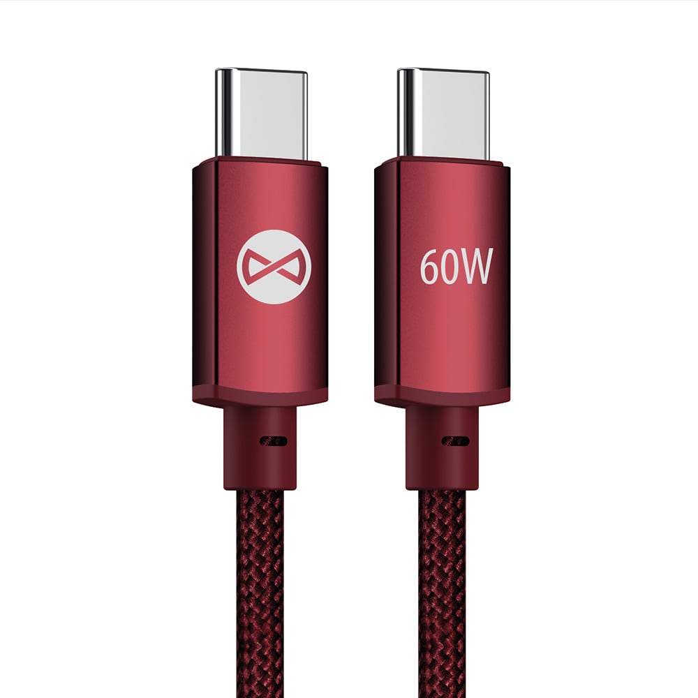 Forever Vibe USB-C-kabel 1 m 60 W – Vinrød / Hurtigladekabel / USB-C-datakabel