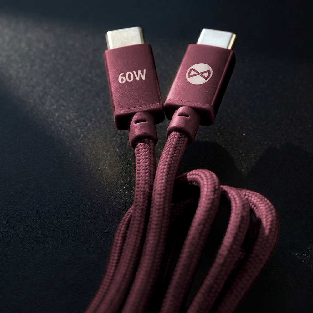 Forever Vibe USB-C-kabel 1 m 60 W – Vinrød / Hurtigladekabel / USB-C-datakabel