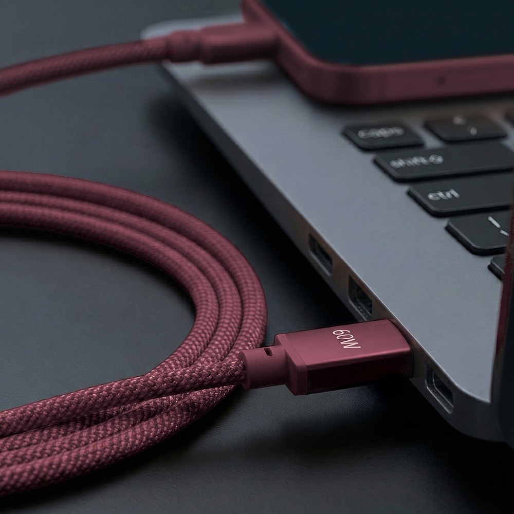 Forever Vibe USB-C-kabel 1 m 60 W – Vinrød / Hurtigladekabel / USB-C-datakabel