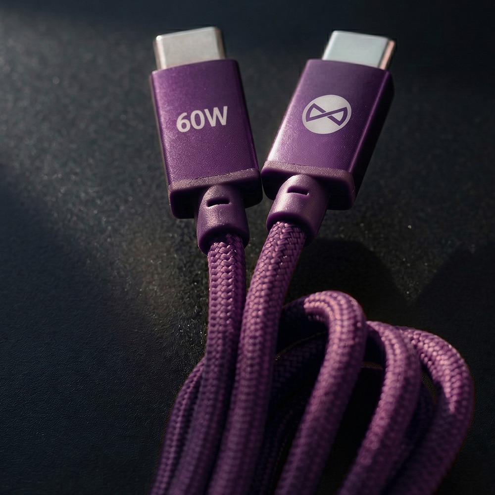 Forever Vibe USB-C-kabel 1 m 60 W – Mørk kirsebær / Hurtigladekabel / Datakabel