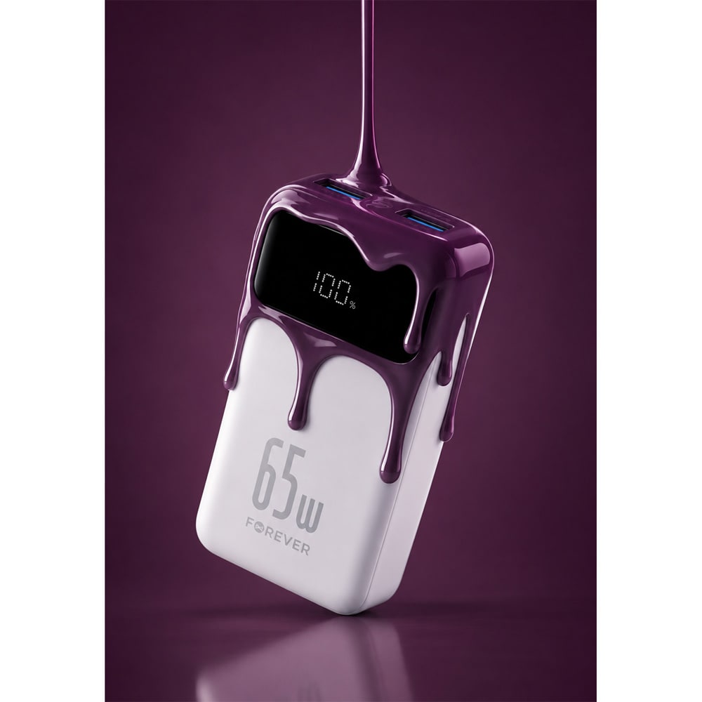 Forever Vibe Powerbank PD QC 65 W 20 000 mAh – Mørk kirsebær / Laptop-lader / Ekstra batteri