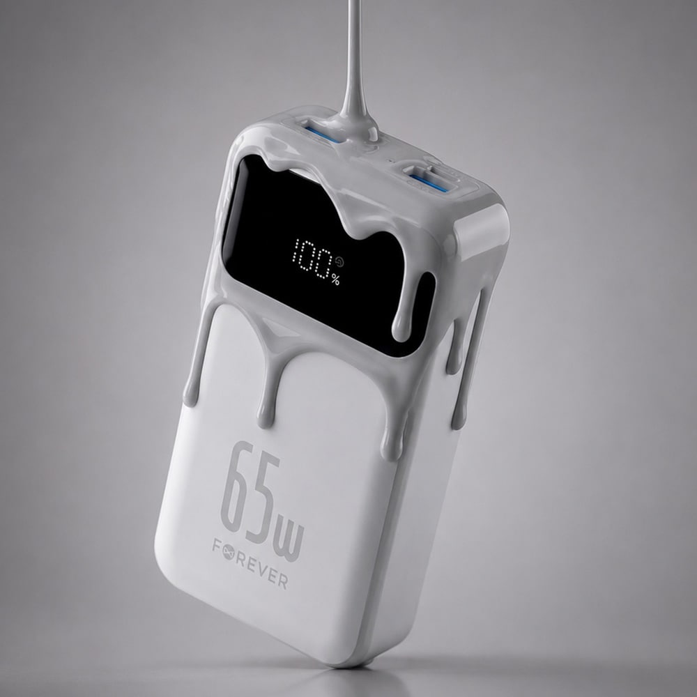 Forever Vibe Powerbank PD QC 65 W 20 000 mAh – – Sølv / Laptop-lader / Ekstra batteri