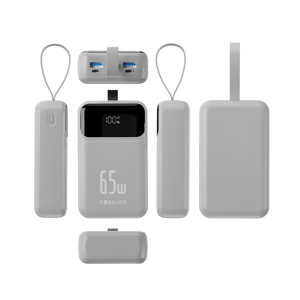 Forever Vibe Powerbank PD QC 65 W 20 000 mAh – – Sølv / Laptop-lader / Ekstra batteri