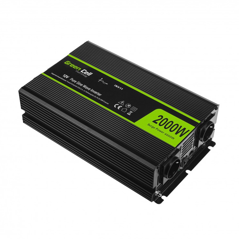 Green Cell-omformer 12 V til 230 V 2000 W–4000 W / Ren sinusbølgeomformer / Spenningsomformer