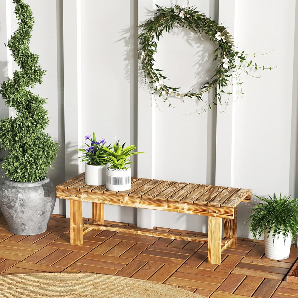 Hagebenk i tre 110 x 38 x 35 cm / Utendørsbenk i massivt gran / Sittebenk for to personer